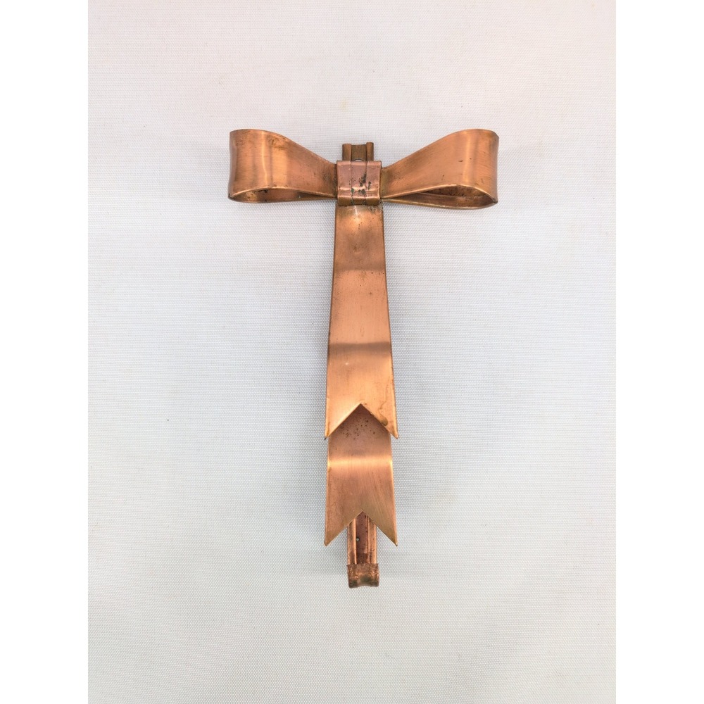 Vintage Handmade Copper Wall Hook Signed Bow Ribbon Sculpture Art
